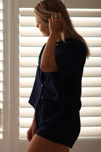 Linen Short Set Navy